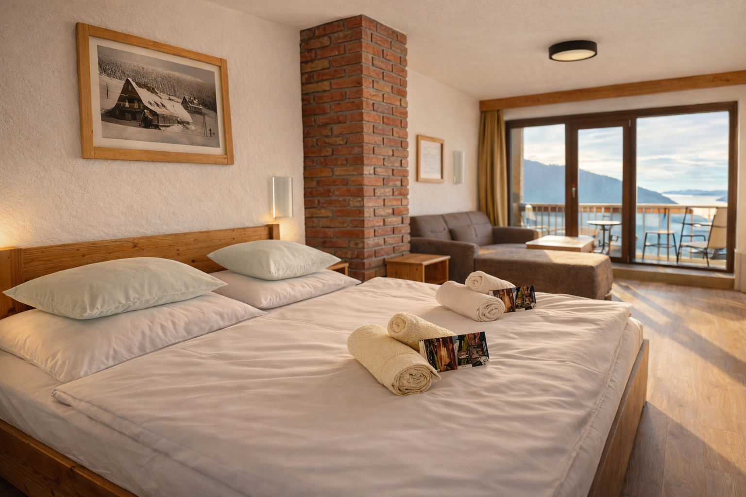 Erlebachova bouda nabízí 9 prostorných pokojů s výhledem na hory, balkonem a pracovním koutem. Pokoje jsou pro 2-3 osoby s možností přistýlky.